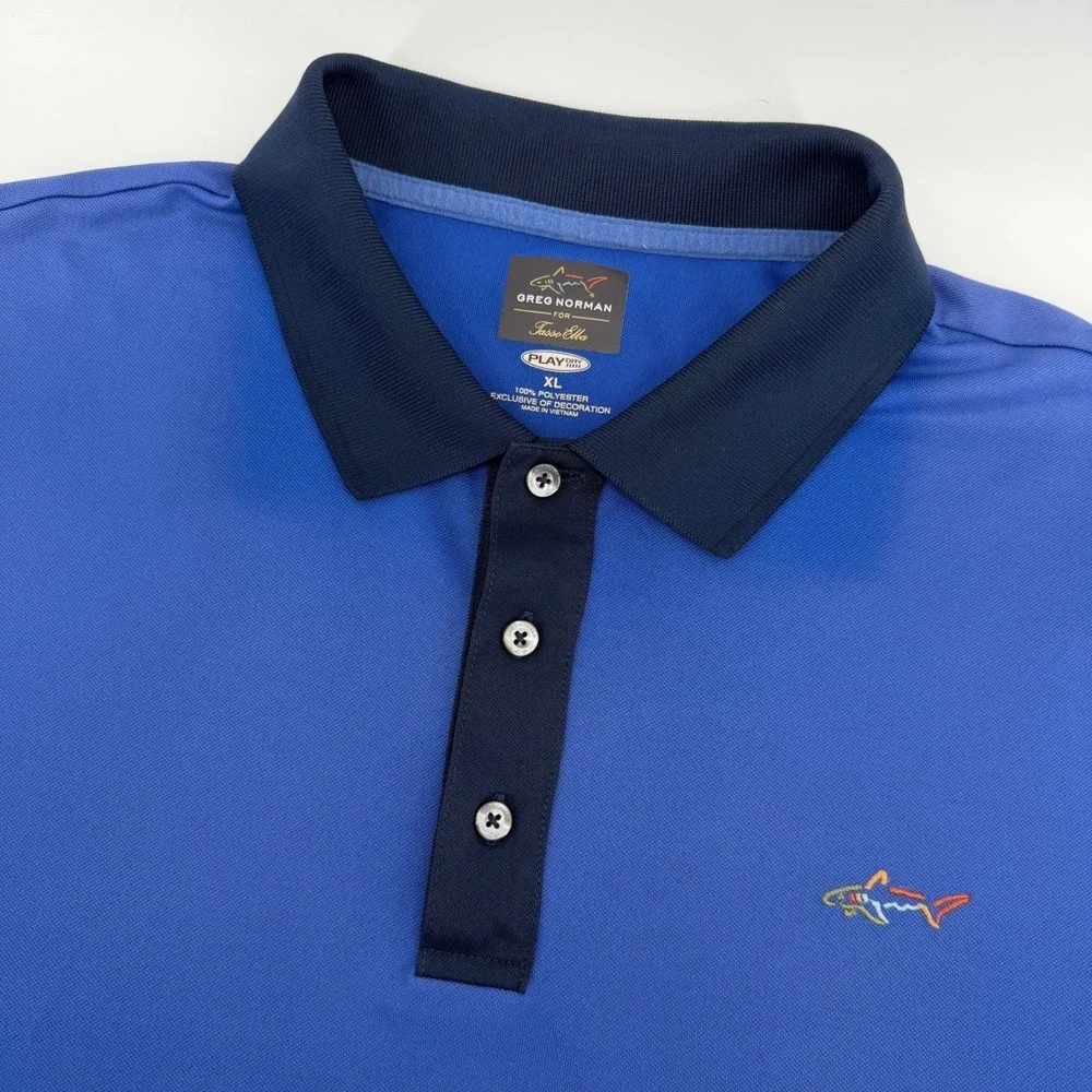 Greg Norman Tasso Elba Polo Mens XL Blue Colorblock Play Dry Short Sleeve Shirt